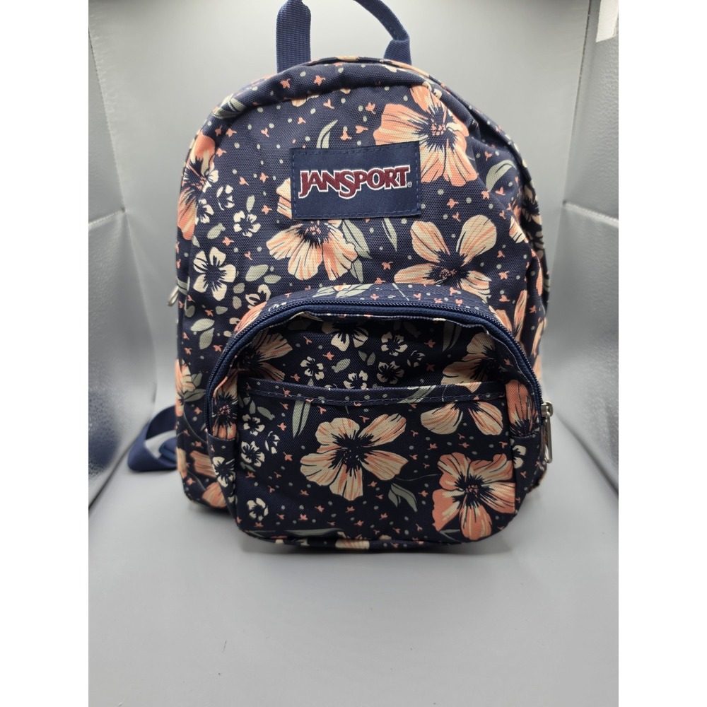JanSport Half Pint Mini Backpack Navy Orange Floral Small Daypack JS00TDH6